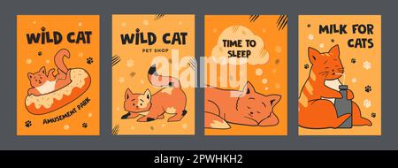 Affiches orange avec jolis chats Illustration de Vecteur