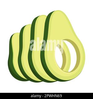 Fruits d'avocat. Quartiers et tranches d'avocat, coupés en deux et finement tranchés pour la salade. Vecteur de dessin animé plat isolé sur blanc Illustration de Vecteur