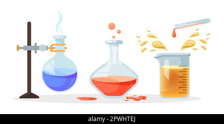 Flacons en verre pour jeux d'illustrations vectorielles d'expériences chimiques Illustration de Vecteur