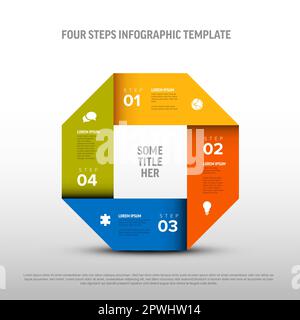 Modèle de cycle Infographique vectoriel multi-usages composé d'une bande de couleur en forme de carré avec quatre blocs de pas de couleur sur un fond gris clair avec un engourdi Illustration de Vecteur