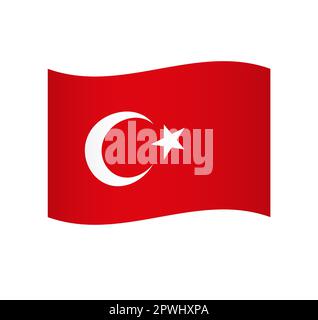 Drapeau turc - icône de vecteur ondulé simple avec ombrage. Illustration de Vecteur