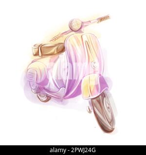 Illustration rétro aquarelle du scooter dans un style romantique. Véhicule de voyage rétro Hipster isolé sur fond blanc. Motif été plage pour cartes pos Banque D'Images