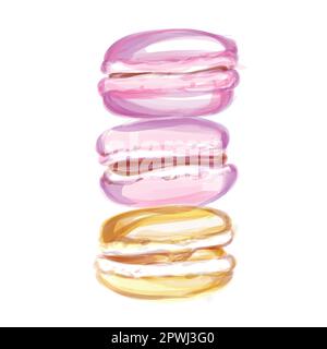 Set d'aquarelles macarons, macarons mix clip art, illustration du dessert, isolé sur fond blanc. Macarons colorés peints à la main. Banque D'Images