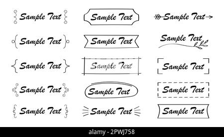 Vecteur de cadre de titre de texte défini dans le style doodle. Bordure d'esquisse, zone de texte de citation simple dans le style dessiné à la main. Illustration de Vecteur