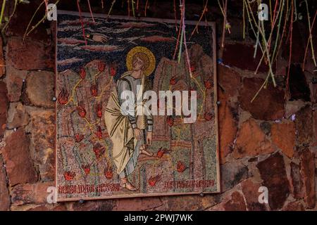 Icône religieuse dans le monastère de Sainte Catherine (ou monastère sacré du Mont Sinaï Dieu-Trodden) dans la péninsule du Sinaï, en Égypte Banque D'Images