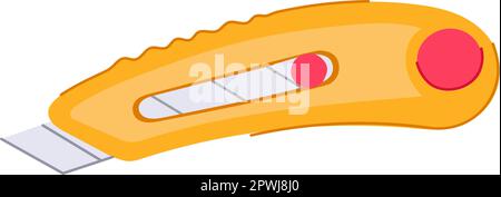 dessin animé de couteau de papeterie. papier de boîte, lame de service pour la papeterie étiquette de couteau. illustration vectorielle de symbole isolée Illustration de Vecteur