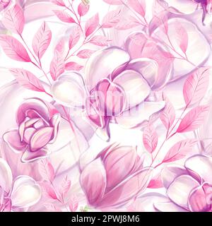 Motif magnolia sans coutures, fleurs printanières dans un style aquarelle. Motif fleuri romantique. Idéal pour le textile, l'industrie, la ferraille et le papier d'emballage. Banque D'Images