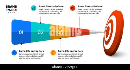 Modèle d'infographie avec icônes et 4 options ou étapes. Objectif. Peut être utilisé pour la mise en page de flux de travail, le diagramme, la bannière, la conception Web. Illustration vectorielle Illustration de Vecteur