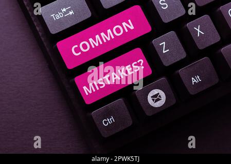Affiche de texte montrant les erreurs courantes, le concept d'affaires répéter l'acte ou le jugement mal ou mal Banque D'Images