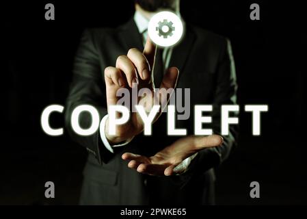 Inspiration montrant le signe Copyleft, Word pour le droit d'utiliser, de modifier, de copier et de partager librement des logiciels, des œuvres d'art Banque D'Images