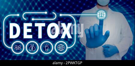 Affiche de texte montrant Detox, Business idée moment pour l'alimentation Nutrition santé traitement de toxicomanie nettoyer Banque D'Images