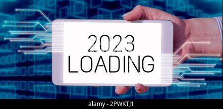 Signature manuscrite 2023 chargement, mot pour la publicité l'année à venir prévision de l'événement futur Banque D'Images