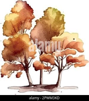 Aquarelle arbre main dessiner vecteur nature peinture Illustration de Vecteur