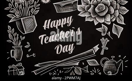 Un tableau noir avec les mots Happy Teachers Day écrit en blanc. Banque D'Images