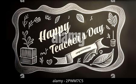 Un tableau noir avec les mots Happy Teachers Day écrit en blanc. Banque D'Images