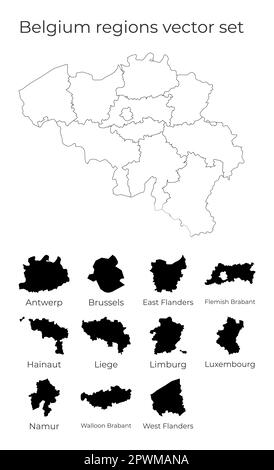 Carte de Belgique avec formes de régions. Carte vectorielle vierge du pays avec les régions. Frontières du pays pour votre infographie. Illustration vectorielle. Illustration de Vecteur