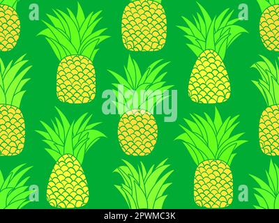 Motif ananas sans coutures. Motif fruits d'été. Ananas sur fond vert. Motif tropical pour tee-shirts, imprimés sur papier et tissu. VVecto Illustration de Vecteur