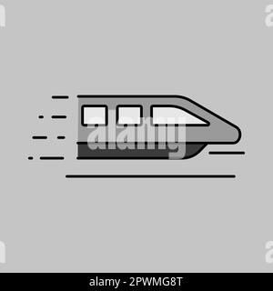 Icône de vecteur de niveaux de gris du train moderne de vitesse monorail. Symbole graphique pour la conception, le logo, l'application, l'interface utilisateur du site Web et des applications de voyage et de tourisme Banque D'Images