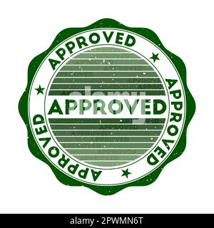 Badge approuvé. Timbre rond de mot grunge avec texture dans le thème de couleur Duck Hunt. Sceau approuvé géométrique de style vintage avec rayures dégradées. Illustration de Vecteur