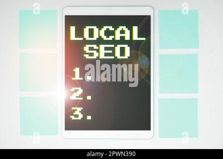 Légende de texte présentant local Seo, approche d'affaires c'est un moyen efficace de marketing de votre entreprise en ligne Banque D'Images