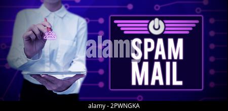 Signature d'écriture de la main Spam Mail, Business vitrine de publicité intrusive messages inappropriés envoyés sur l'Internet Banque D'Images