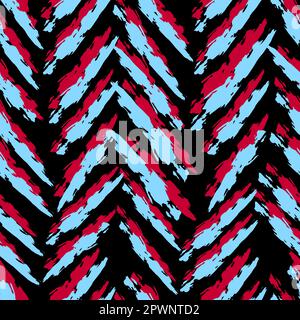 Motif vertical sans couture abstrait. Les bords irréguliers sont alignés en magenta et en turquoise. Motif tendance sur fond sombre. Banque D'Images