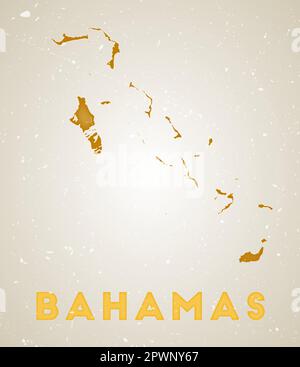 Carte des Bahamas. Affiche pays avec régions de couleur. Ancienne texture de grunge. Illustration vectorielle des Bahamas avec nom de pays. Illustration de Vecteur