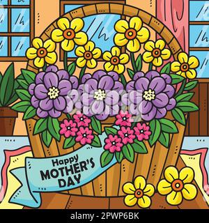 Panier de la fête des mères de motif de fleurs Illustration de Vecteur