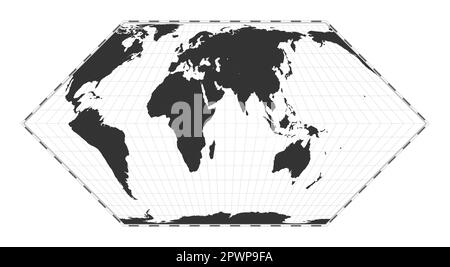 Carte du monde vectoriel. Projection Eckert II. Carte géographique du monde Uni avec lignes de latitude et de longitude. Centré sur une longitude de 60deg W. Illustrateur vectoriel Illustration de Vecteur