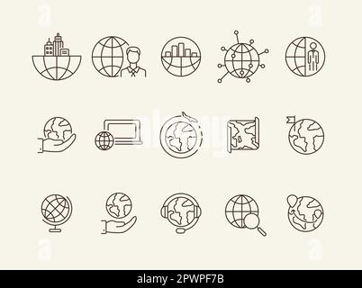 Ensemble d'icônes de la ligne de géographie Illustration de Vecteur