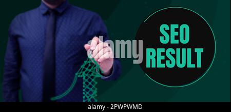 Légende de texte présentant le résultat Seo, photo conceptuelle liste créée par les moteurs de recherche en réponse à une requête Banque D'Images