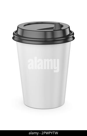 tasse de papier à café jetable vierge de 250 ml avec couvercle noir isolé sur fond blanc, illustration de rendu 3d. Banque D'Images