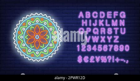 Panneau fluo rond coloré à motif de mandala Illustration de Vecteur