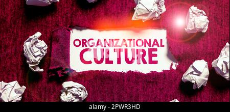 Légende de texte présentant la culture organisationnelle, mot écrit sur l'étude de la façon dont les gens interagissent au sein des groupes Banque D'Images