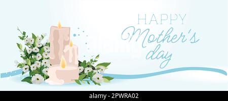 Bonne illustration de la fête des mères avec une femme tenant une fleur. Carte de remerciement avec fleurs fleuries. À utiliser pour les cartes d'embarquement, les cartes d'anniversaire, les invitations et les illustrations vectorielles de cartes d'anniversaire Illustration de Vecteur