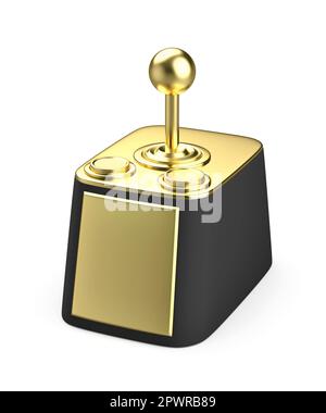 Trophée Joystick d'ordinateur doré sur fond blanc Banque D'Images