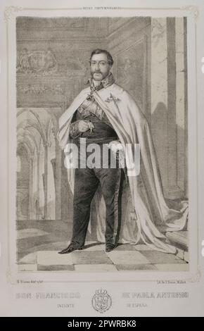 Francisco de Paula Antonio de Borbón (1794-1865). Infante d'Espagne. Fils de Charles IV d'Espagne et de Maria Luisa de Parme. Portrait. Dessin de B. Blanco. Lithographie par J. Donón. 'Reyes Contemporáneos'. Volume I. Publié à Madrid, 1855. Auteur: Julio Donón. Artiste espagnol actif de 1840 à 1880. Bernardo Blanco (1828-1876). Lithographe espagnol. Banque D'Images