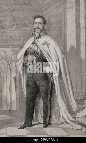 Francisco de Paula Antonio de Borbón (1794-1865). Infante d'Espagne. Fils de Charles IV d'Espagne et de Maria Luisa de Parme. Portrait. Dessin de B. Blanco. Lithographie par J. Donón. 'Reyes Contemporáneos'. Volume I. Publié à Madrid, 1855. Auteur: Julio Donón. Artiste espagnol actif de 1840 à 1880. Bernardo Blanco (1828-1876). Lithographe espagnol. Banque D'Images