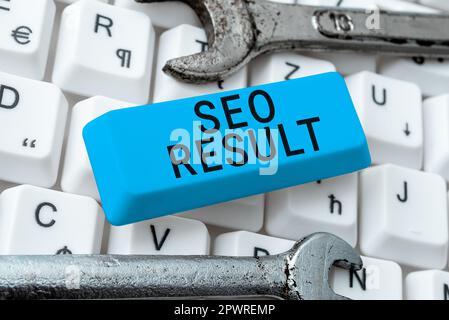 Légende de texte présentant le résultat Seo, Word pour la liste créée par les moteurs de recherche en réponse à une requête Banque D'Images