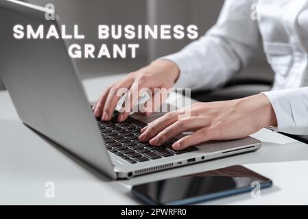 Affiche montrant Small Business Grant, Business présente une entreprise individuelle connue pour sa taille limitée Banque D'Images