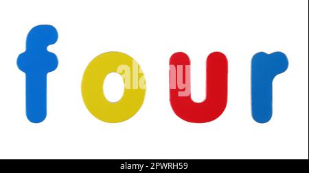 Un concept de quatre mots avec des lettres magnétiques de couleur sur blanc avec un masque Banque D'Images