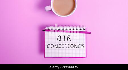 Écriture affichant le texte Air Conditioner, mot écrit sur l'appareil pour laver l'air et contrôler son humidité et sa température Banque D'Images