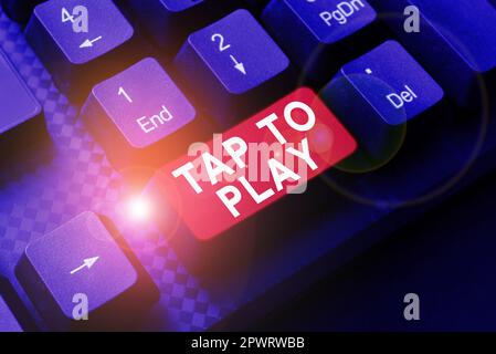 Texte montrant l'inspiration appuyez pour jouer, Aperçu pour les entreprises touchez l'écran pour commencer à jouer à un jeu ou à autre chose Banque D'Images