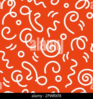 Motif style Doodle 90s sans couture sur fond orange avec des petits matraques. Illustration rétro à vecteur plat Illustration de Vecteur