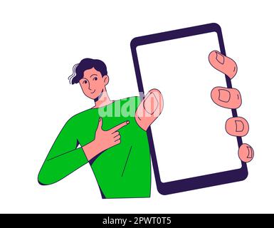 Homme avec smartphone écran vide téléphone mobile Illustration de Vecteur