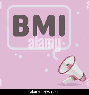 Texte d'écriture IMC, approche commerciale méthode d'estimation des niveaux de graisse corporelle en fonction du poids et de la taille Banque D'Images