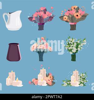 Constructeur de dessin à la main floral. Éléments floraux pour votre style. Châssis, séparateurs. Illustration vectorielle. Illustration vectorielle Illustration de Vecteur