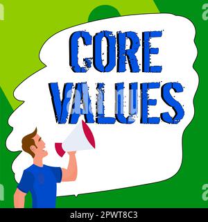 Légende conceptuelle les valeurs fondamentales, l'entreprise mettent en évidence les opinions de la personne ou de l'organisation comme étant importantes Banque D'Images