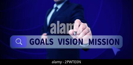 Inspiration montrant le signe objectifs Vision Mission, concept signifiant un processus de planification pratique utilisé pour aider le groupe communautaire Banque D'Images