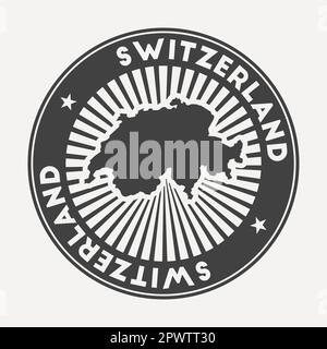 Logo rond Suisse. Badge de voyage vintage avec le nom circulaire et la carte du pays, illustration vectorielle. Illustration de Vecteur